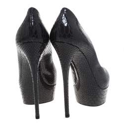 Pre Owned Casadei Grey Python Embossed Leather Round Toe Platform Pumps Size 40