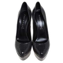 Pre Owned Casadei Grey Python Embossed Leather Round Toe Platform Pumps Size 40