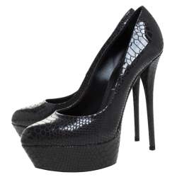 Pre Owned Casadei Grey Python Embossed Leather Round Toe Platform Pumps Size 40
