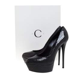 Pre Owned Casadei Grey Python Embossed Leather Round Toe Platform Pumps Size 40