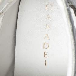 Pre Owned Casadei White Python Embossed Leather Wedge Cut Out Chain Motif Buckle Ankle Boots Size 40