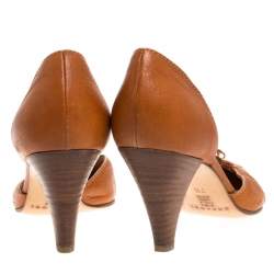 Casadei Brown Leather Padlock Detail Half D'orsay Pumps Size 37.5