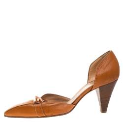 Casadei Brown Leather Padlock Detail Half D'orsay Pumps Size 37.5