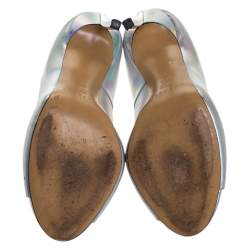 Pre Owned حذاء كعب عالي كاسادي مقدمة مفتوحة جلد فضي مقاس 39.5