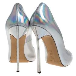 Pre Owned حذاء كعب عالي كاسادي مقدمة مفتوحة جلد فضي مقاس 39.5