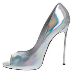 Pre Owned حذاء كعب عالي كاسادي مقدمة مفتوحة جلد فضي مقاس 39.5