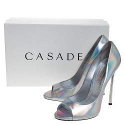 Pre Owned حذاء كعب عالي كاسادي مقدمة مفتوحة جلد فضي مقاس 39.5