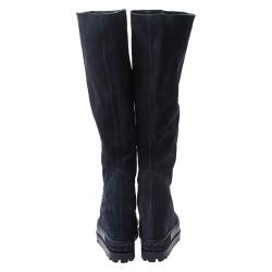 Pre Owned Casadei Navy Blue Suede Concealed Wedge Knee Length Boots Size 39