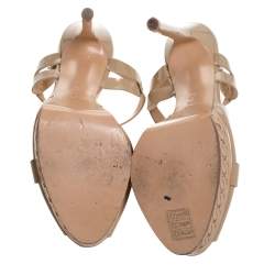 Pre Owned Casadei Beige Patent Leather T-Strap Platform Sandals Size 39.5