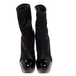 Pre Owned Casadei Black Satin Cap Te Platform Ankle Boots Size 40