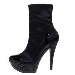Pre Owned Casadei Black Satin Cap Te Platform Ankle Boots Size 40