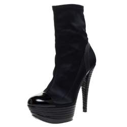 Pre Owned Casadei Black Satin Cap Te Platform Ankle Boots Size 40