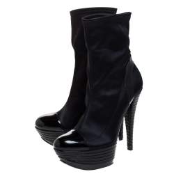 Pre Owned Casadei Black Satin Cap Te Platform Ankle Boots Size 40
