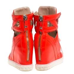 Pre Owned Casadei Orange Leather Wedge High Top Sneakers Size 40
