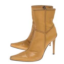 Casadei Tan Leather Pointed Toe Ankle Boots Size 37.5