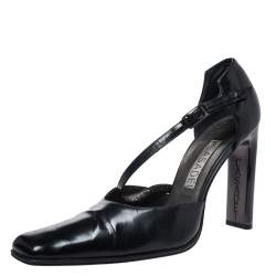 Pre Owned Casadei Black Leather Strap Metal Heel Pumps Size 38
