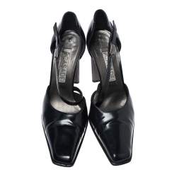 Pre Owned Casadei Black Leather Strap Metal Heel Pumps Size 38