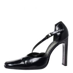 Pre Owned Casadei Black Leather Strap Metal Heel Pumps Size 38