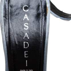 Pre Owned Casadei Grey Satin Floral Ankle Tie Up Sandals Size 38