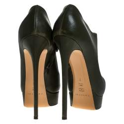 Casadei Green Leather Platform Pointed Toe Ankle Booties Size 37