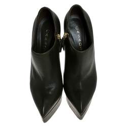 Casadei Green Leather Platform Pointed Toe Ankle Booties Size 37