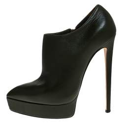 Casadei Green Leather Platform Pointed Toe Ankle Booties Size 37