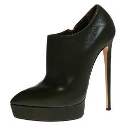 Casadei Green Leather Platform Pointed Toe Ankle Booties Size 37