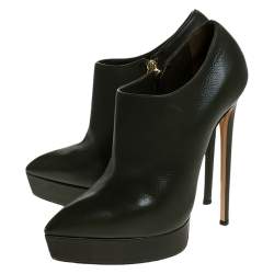 Casadei Green Leather Platform Pointed Toe Ankle Booties Size 37