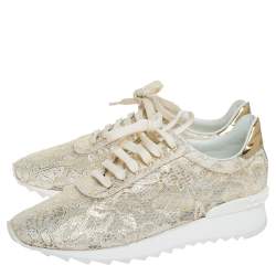 Pre Owned Casadei White/Gold Lace And Leather Trim Lace Up Sneakers Size 41