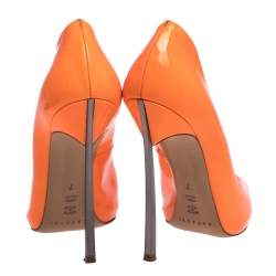 Pre Owned Casadei Neon Orange Patent Leather Blade Heel Pumps Size 37