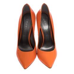 Pre Owned Casadei Neon Orange Patent Leather Blade Heel Pumps Size 37