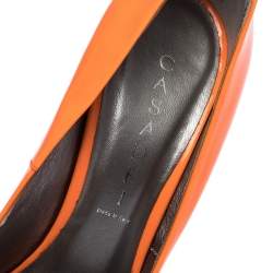 Pre Owned Casadei Neon Orange Patent Leather Blade Heel Pumps Size 37