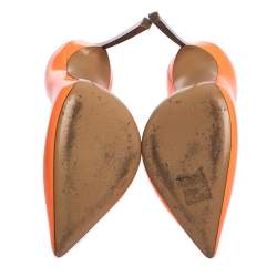 Pre Owned Casadei Neon Orange Patent Leather Blade Heel Pumps Size 37