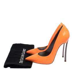 Pre Owned Casadei Neon Orange Patent Leather Blade Heel Pumps Size 37