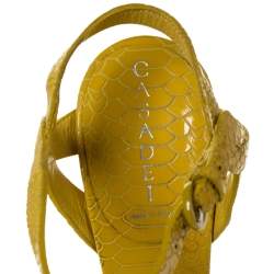 Casadei Yellow Python Embossed Leather Platform Wedge Sandals Size 38.5