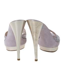 Casadei Lilac Suede Crystal Embellished Platform Open Toe Platform Slide Sandals Size 39