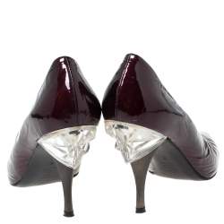 Casadei Burgundy Patent Leather Pointed Toe Embellished Heel Pumps Size 38