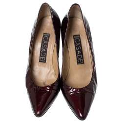 Casadei Burgundy Patent Leather Pointed Toe Embellished Heel Pumps Size 38