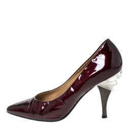 Casadei Burgundy Patent Leather Pointed Toe Embellished Heel Pumps Size 38