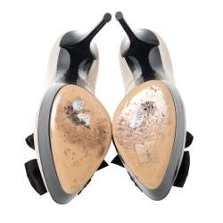 Pre Owned Casadei Black/Cream Patent And Leather Bow Platform Pumps Size 38