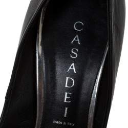 Pre Owned Casadei Black/Grey Leather Cap Toe Platform Pumps Size 36