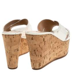 Pre Owned Casadei White Criss Cross Patent Leather Cork Wedge Sandals Size 35