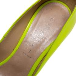 Pre Owned Casadei Lime Green Patent Leather Daisy Peep Toe Platform Pumps Size 39