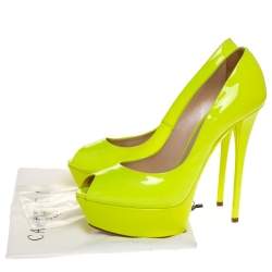 Pre Owned Casadei Lime Green Patent Leather Daisy Peep Toe Platform Pumps Size 39
