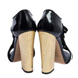 Pre Owned Casadei Black Cut Out Patent Vinyl Wooden Heel Booties Size 38