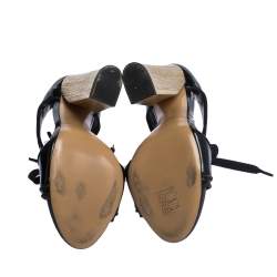 Pre Owned Casadei Black Cut Out Patent Vinyl Wooden Heel Booties Size 38