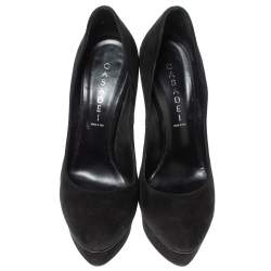 Pre Owned Casadei Black Suede Daisy Platform Pumps Size 39.5