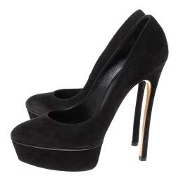 Pre Owned Casadei Black Suede Daisy Platform Pumps Size 39.5