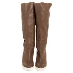 Casadei Brown Leather Chain Motif Knee Boots Size 39
