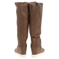 Casadei Brown Leather Chain Motif Knee Boots Size 39